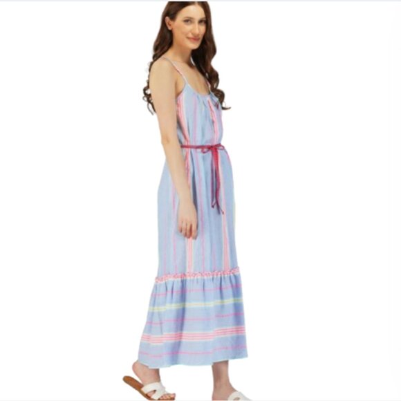 NWT America & Beyond Rainbow Stripe Maxi Dress Womens Small Blue Sleeveless NEW - Picture 2 of 13